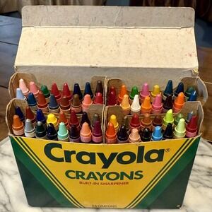 Vintage 1990 Crayola Crayons 64 Box Sharpener Many Retired Colors Indian Red